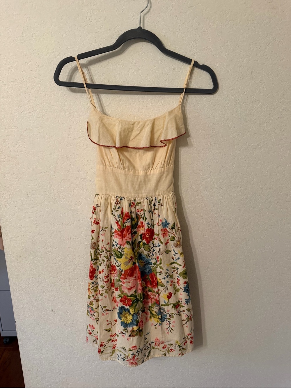 Nordstrom Cream Floral Ruffle Sundress with Red Trim